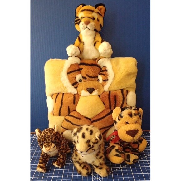 5 Tiger Leopard Plush Toys Stuffed Animals & 11"x11" Cuddle Pillow Milaca TY etc - Picture 1 of 4